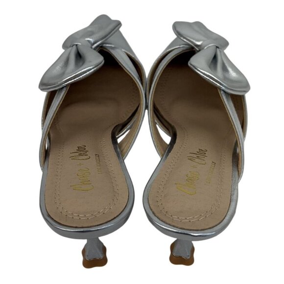 CHASE + CHLOE / Idra-3 / Silver / Pointed / Toe Mule Heels / With Bow Detail Kit - Picture 5 of 9